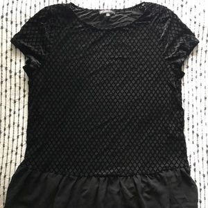 Adrianna Papell black velvet ruffle hem blouse